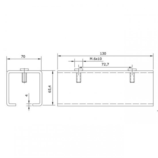 Dibujo técnico empalme raíl U-60 INOX