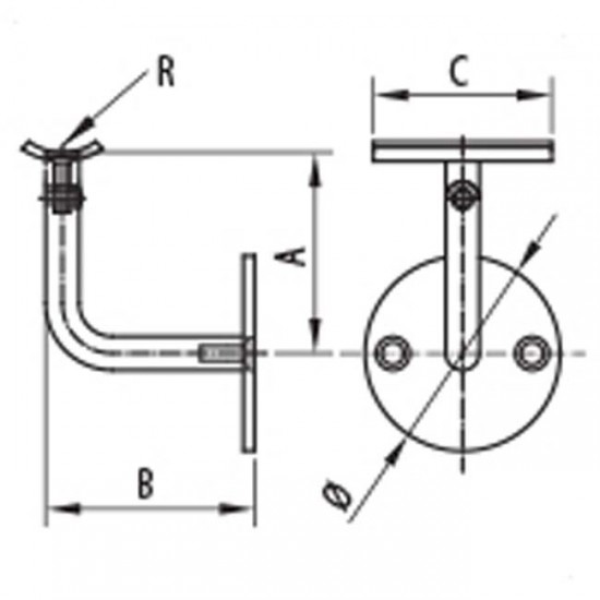 Dibujo técnico Soporte pared 90º 3 piezas ajustable